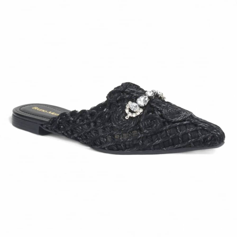NEW BRUNO MENEGATTI women's athina woven crochet mule in black